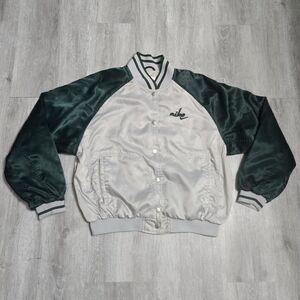 Vintage Nike 90s Varsity Windbreaker Bomber Jacket Green/Gray Snap Button MED